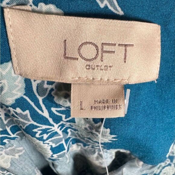 Loft teal blue button front belted shirt dress size large NWT - Picture 5 of 8